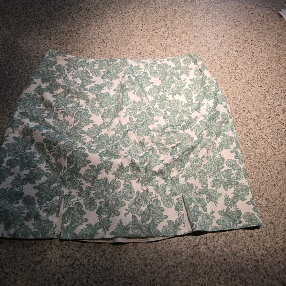 Floral Skirt  Minty Green Flowers White Skirt.
